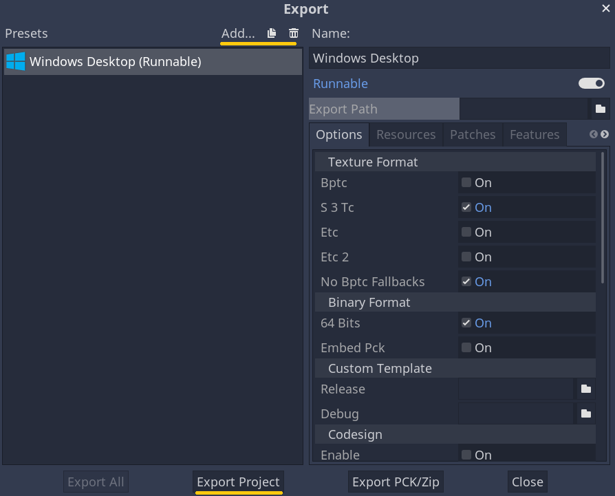 IMAGE: Export menu