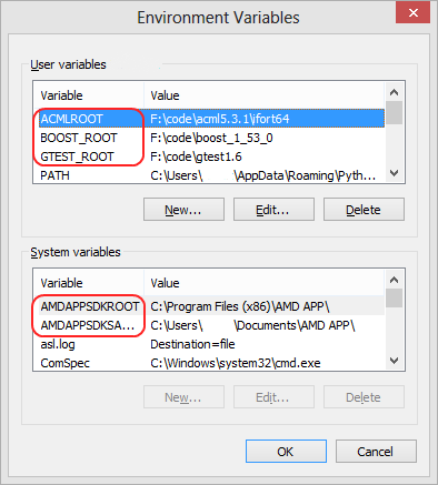 Environment variable setup screen