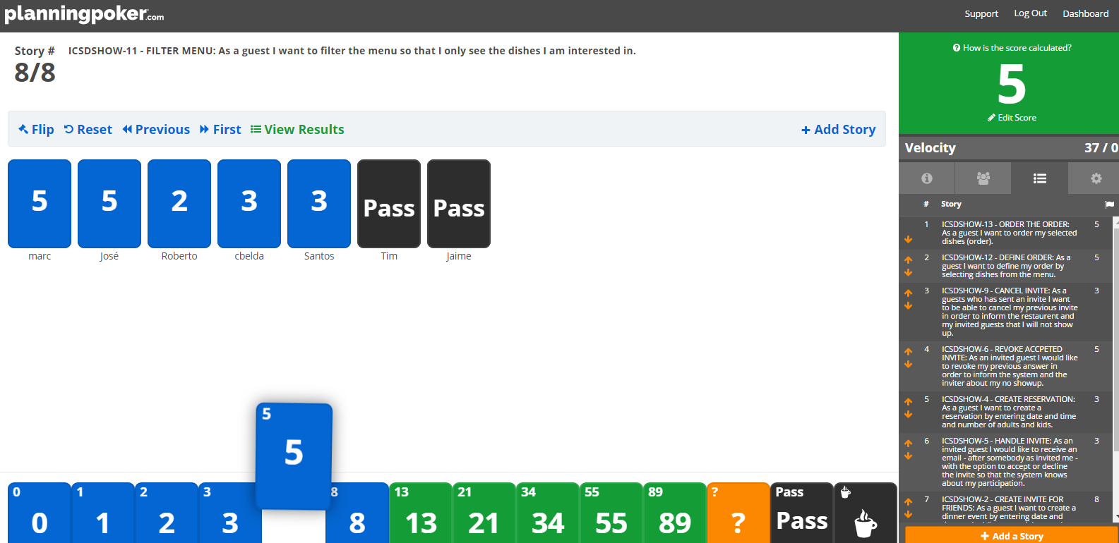 Screenshot of planningpoker.com