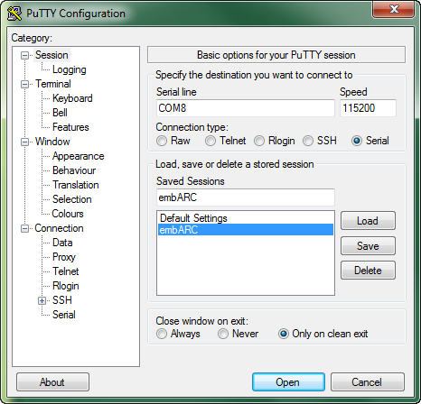 PuTTY Configuration Dialog