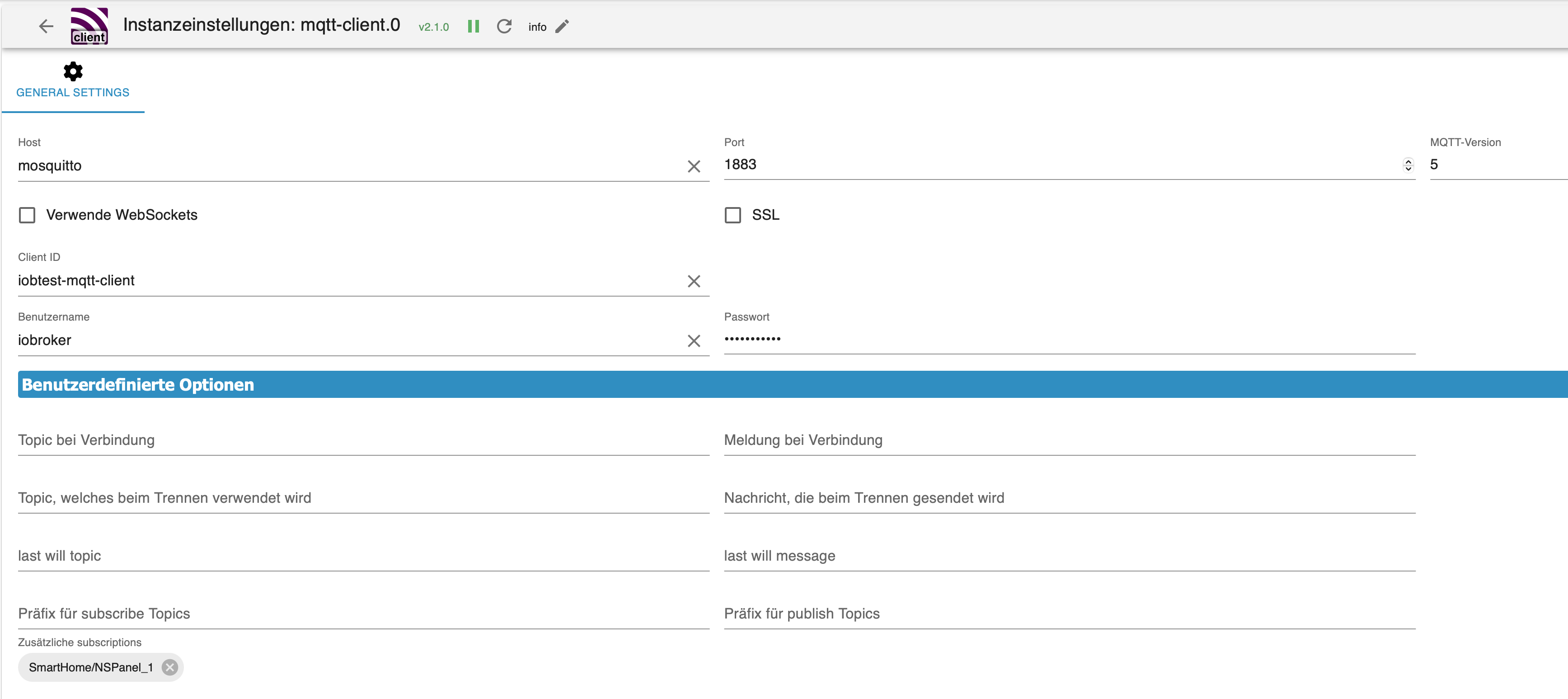 MQTT Client Einstellungen