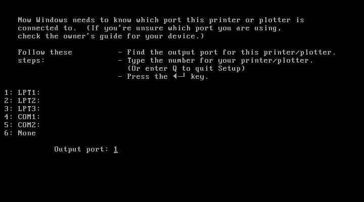 Windows 1.01 SETUP printer