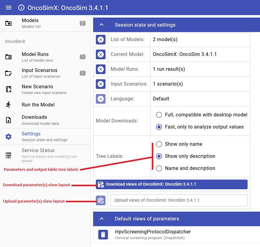 OpenM++ UI: Session state and settings