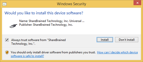 Install device software from ShareBrained Technology