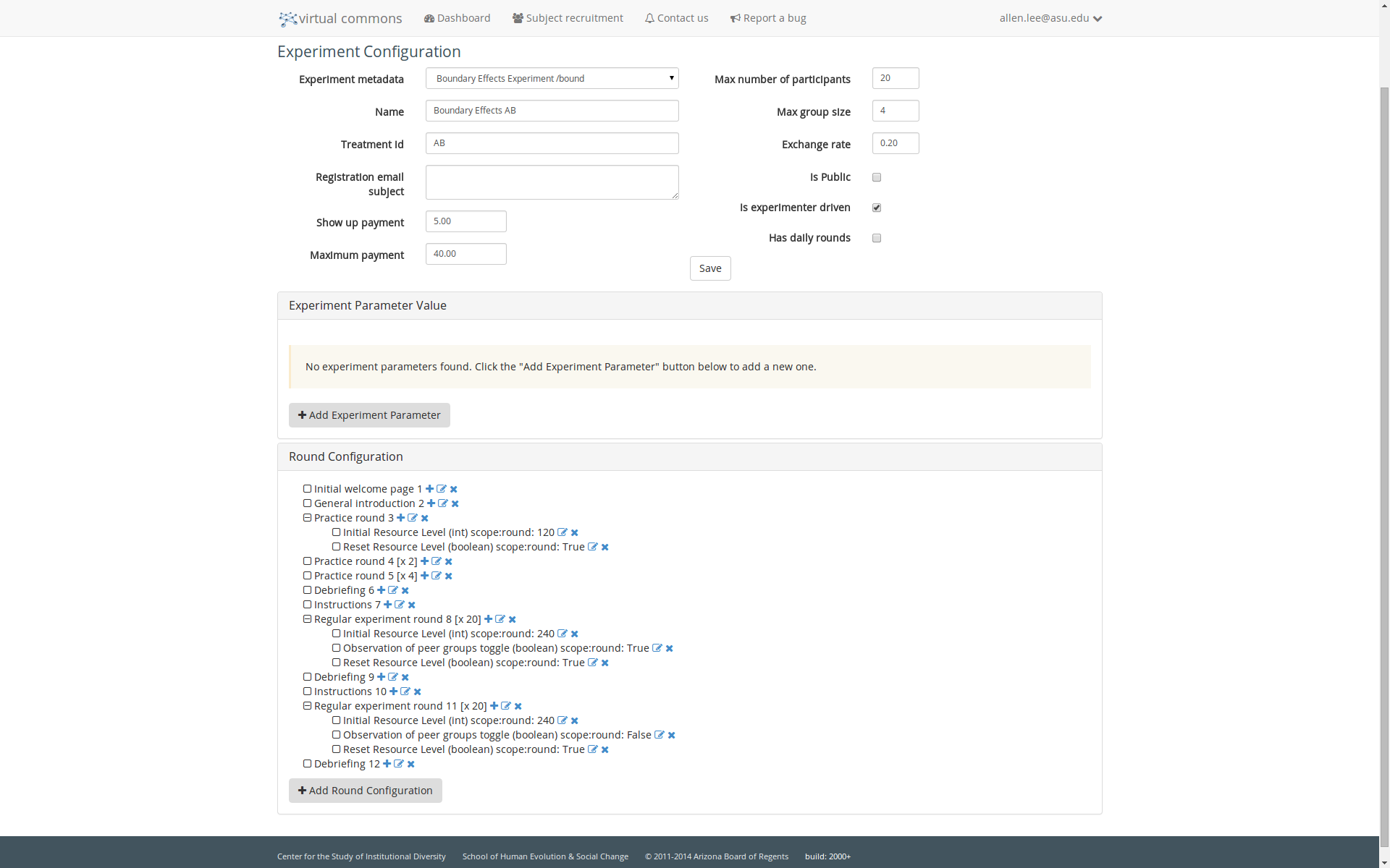 Editable experiment configurations