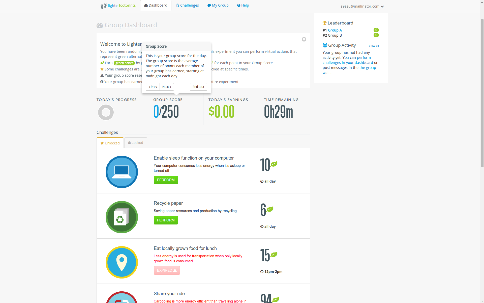 Lighter Footprints Experiment Interface